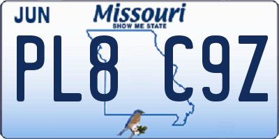 MO license plate PL8C9Z