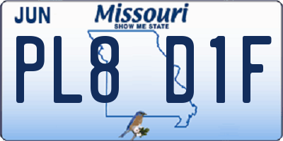 MO license plate PL8D1F
