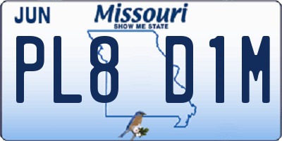 MO license plate PL8D1M
