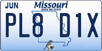 MO license plate PL8D1X