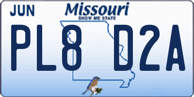 MO license plate PL8D2A