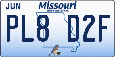 MO license plate PL8D2F