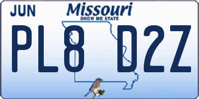 MO license plate PL8D2Z