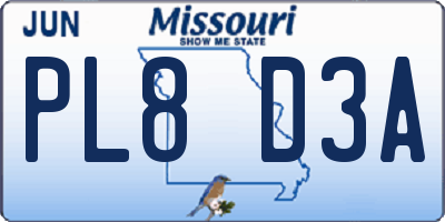 MO license plate PL8D3A