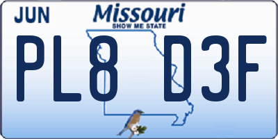MO license plate PL8D3F