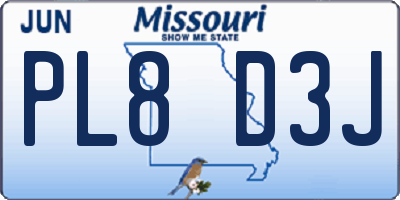 MO license plate PL8D3J