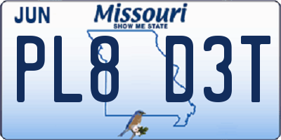 MO license plate PL8D3T