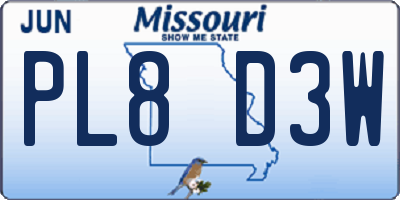 MO license plate PL8D3W