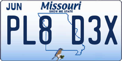 MO license plate PL8D3X