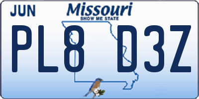 MO license plate PL8D3Z
