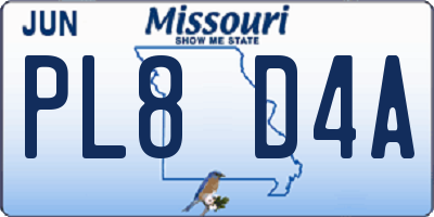 MO license plate PL8D4A