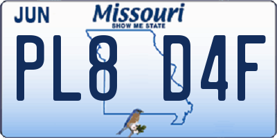 MO license plate PL8D4F