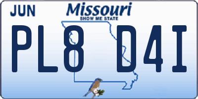 MO license plate PL8D4I