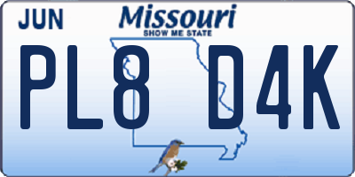 MO license plate PL8D4K