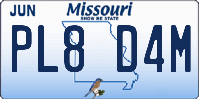 MO license plate PL8D4M
