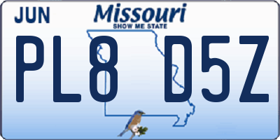 MO license plate PL8D5Z