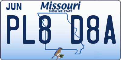 MO license plate PL8D8A