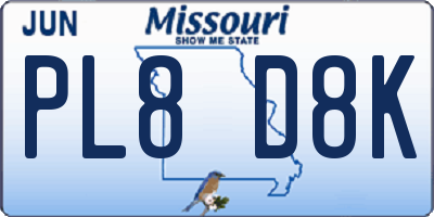 MO license plate PL8D8K