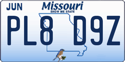 MO license plate PL8D9Z