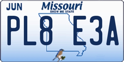 MO license plate PL8E3A