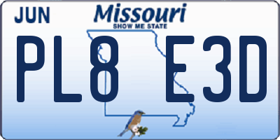 MO license plate PL8E3D