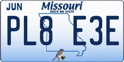 MO license plate PL8E3E