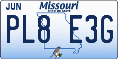MO license plate PL8E3G