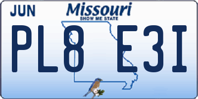 MO license plate PL8E3I