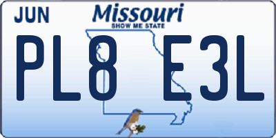 MO license plate PL8E3L