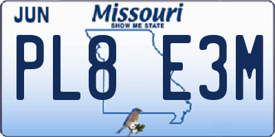 MO license plate PL8E3M