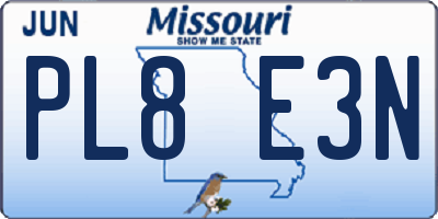 MO license plate PL8E3N