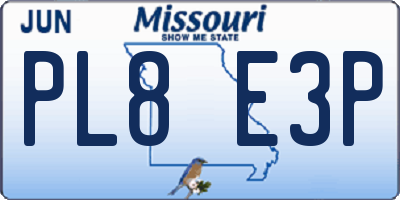 MO license plate PL8E3P