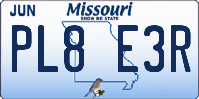 MO license plate PL8E3R