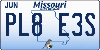 MO license plate PL8E3S