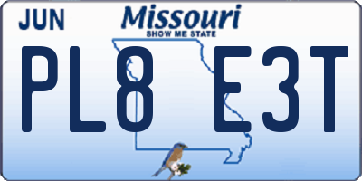 MO license plate PL8E3T