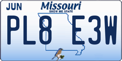 MO license plate PL8E3W