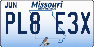 MO license plate PL8E3X