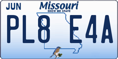 MO license plate PL8E4A