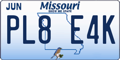 MO license plate PL8E4K