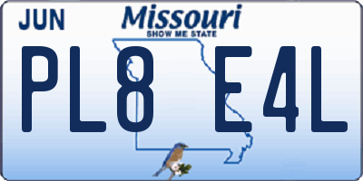 MO license plate PL8E4L