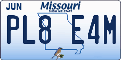 MO license plate PL8E4M