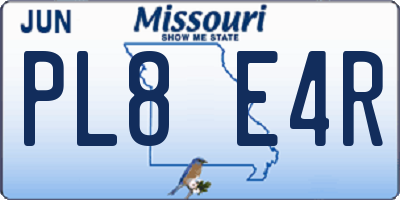 MO license plate PL8E4R