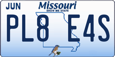 MO license plate PL8E4S