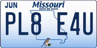MO license plate PL8E4U