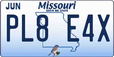 MO license plate PL8E4X