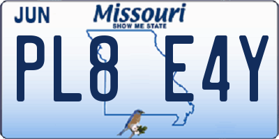 MO license plate PL8E4Y