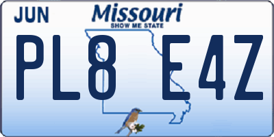 MO license plate PL8E4Z