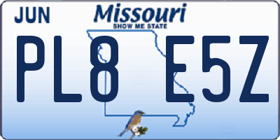 MO license plate PL8E5Z