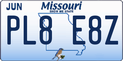MO license plate PL8E8Z
