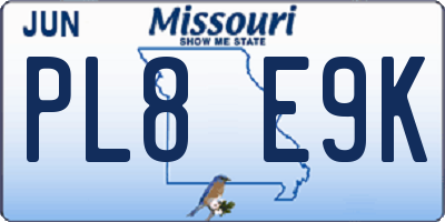MO license plate PL8E9K